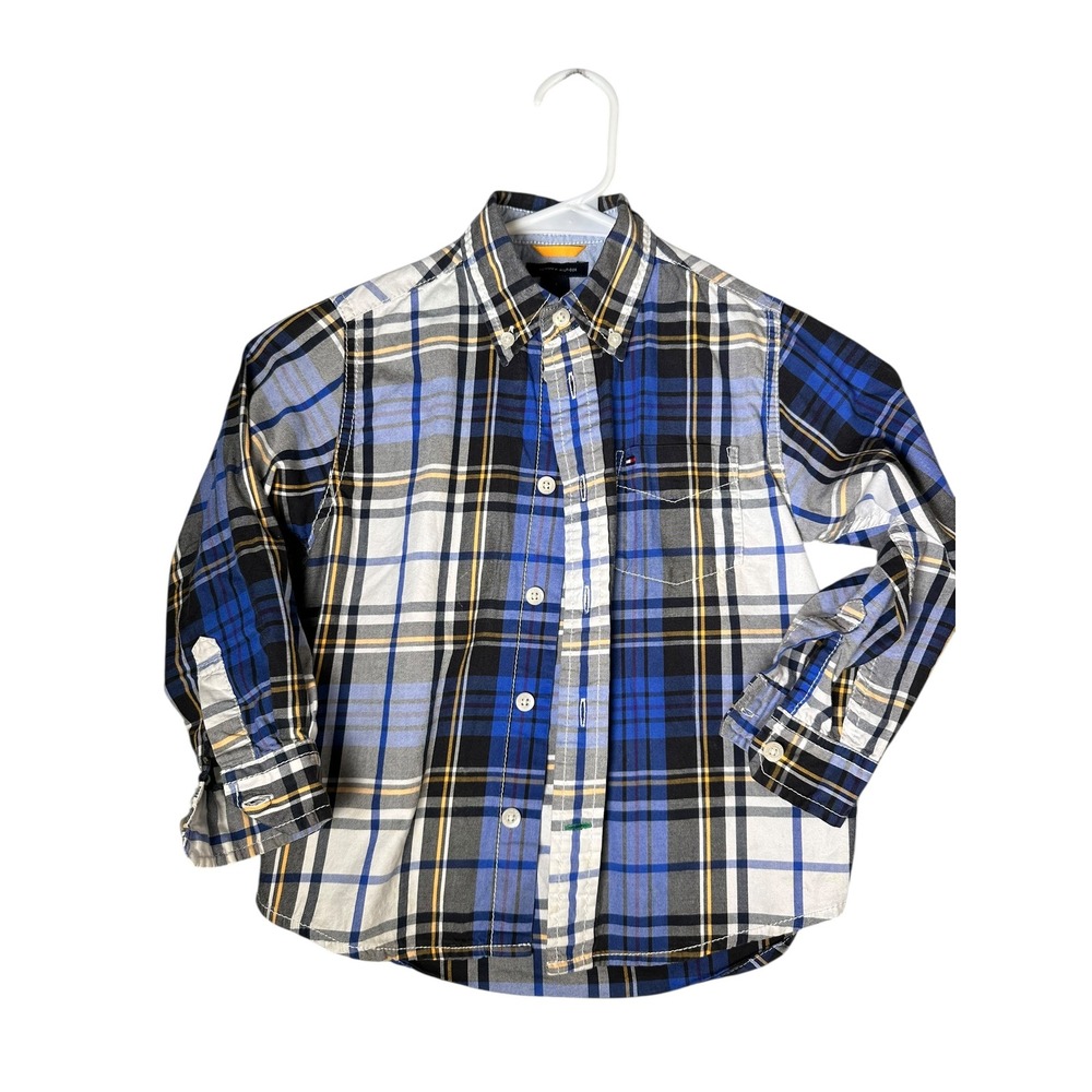 Tommy Hilfiger Boys‎ Plaid Button Down Shirt Size 4 Long Sleeve Blue White